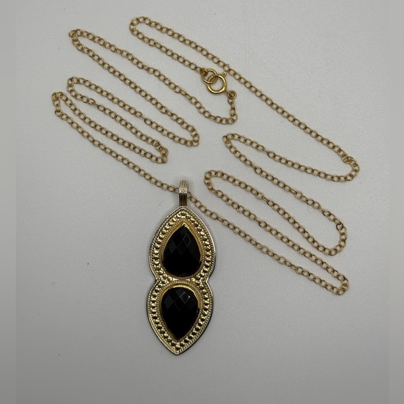 NWT Anna Beck Gold Plated Black Onyx Pendant Necklace